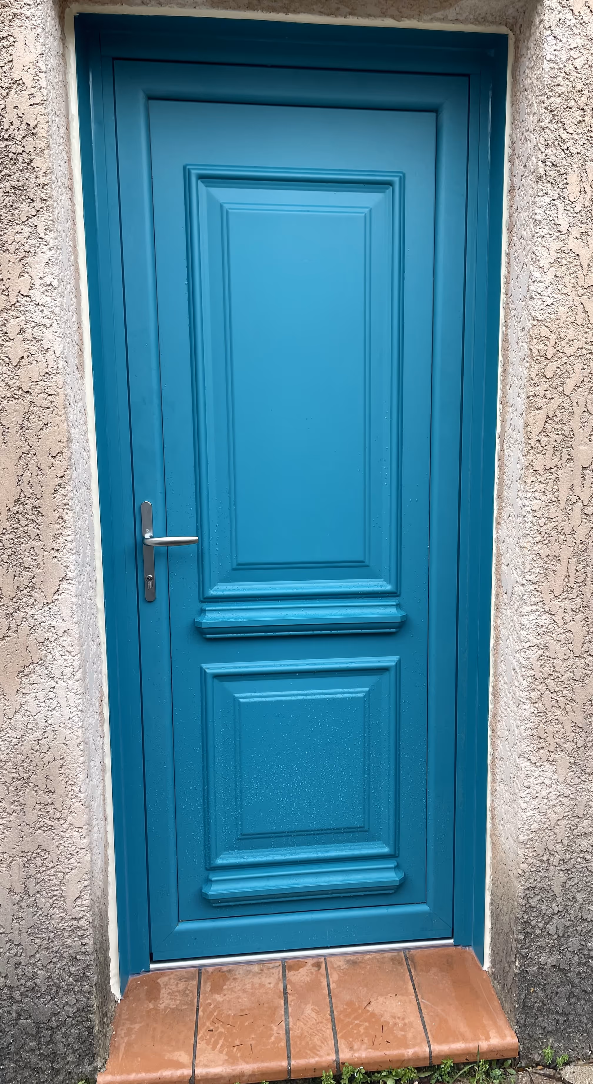 Porte d’entrée à Carnoux : Porte Mixte Bois Extérieur Ral 5021 Sat)