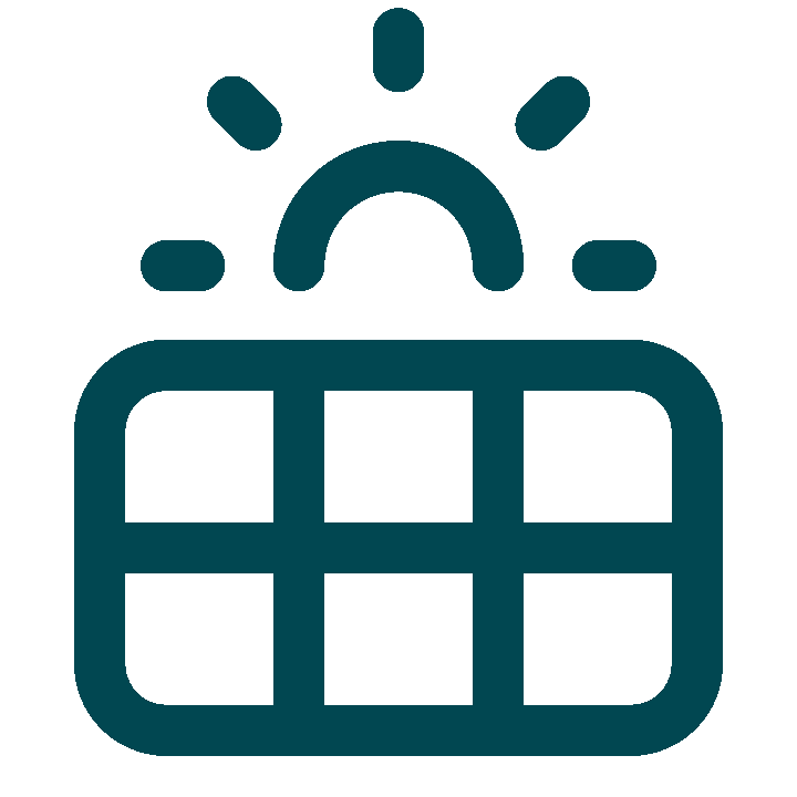 Symbol für Solarenergie mit Sonne über einem Solarpanel.