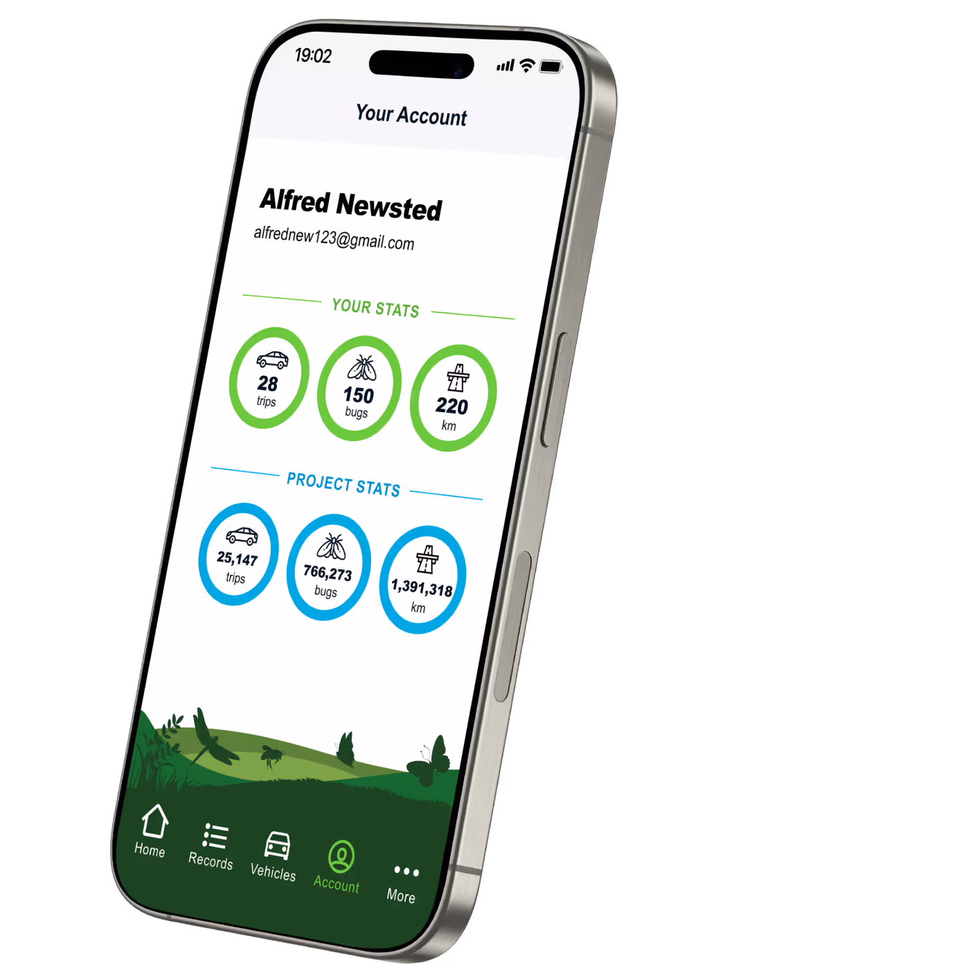 A phone showing a screenshot of stats about how many bug splats have been recorded