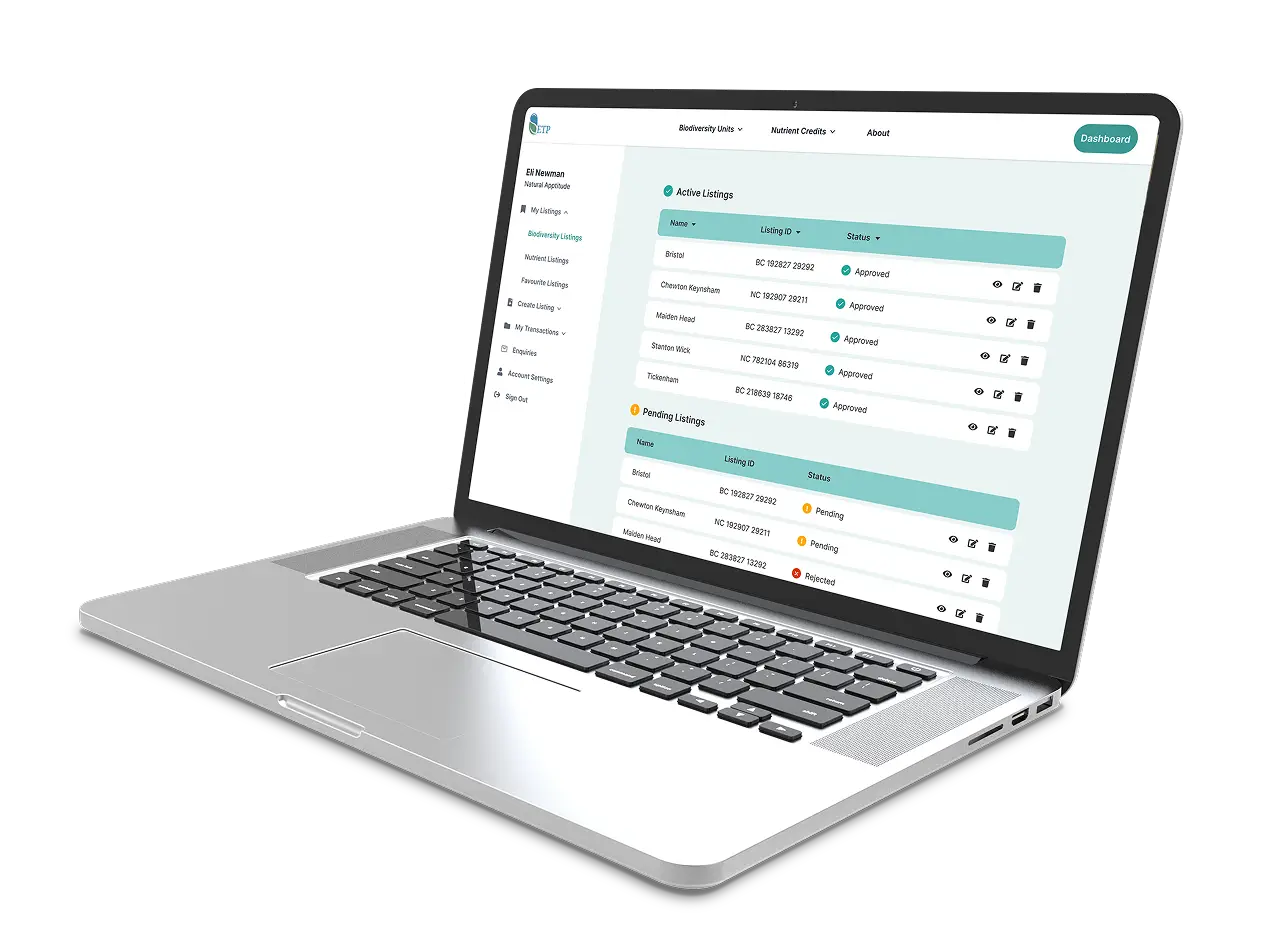 Laptop showing a screen of the Environmental Trading Platform website