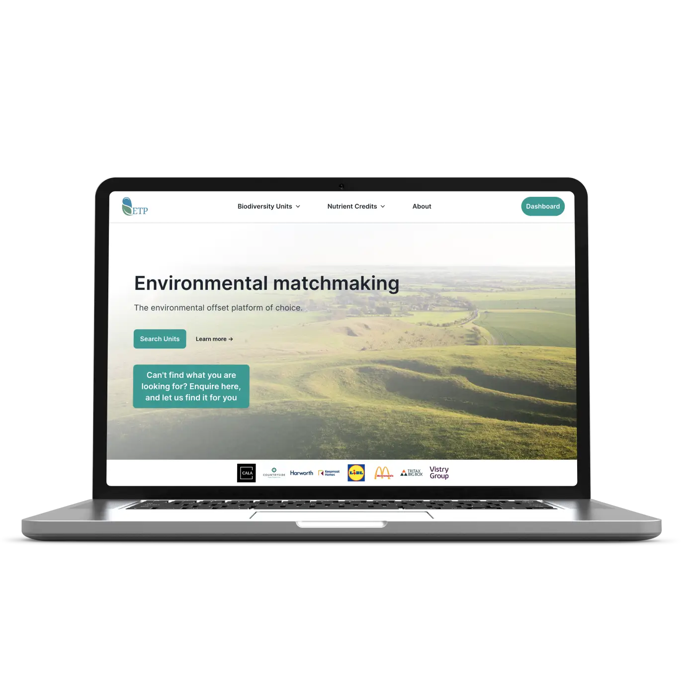 Laptop showing the home screen of the ETP website