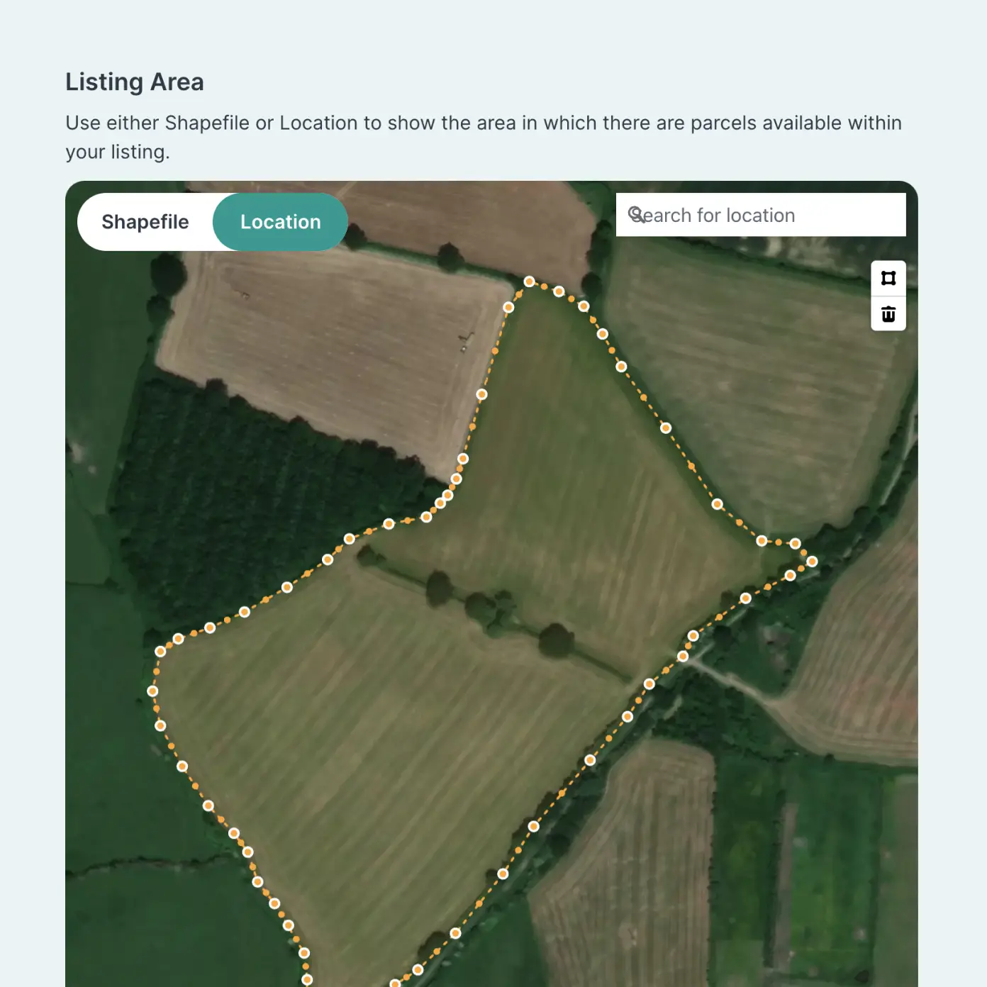 A map showing an outline of a holding from the ETP website