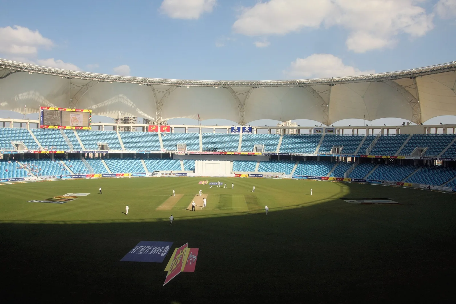 Floodlit stadium in Dubai before a match