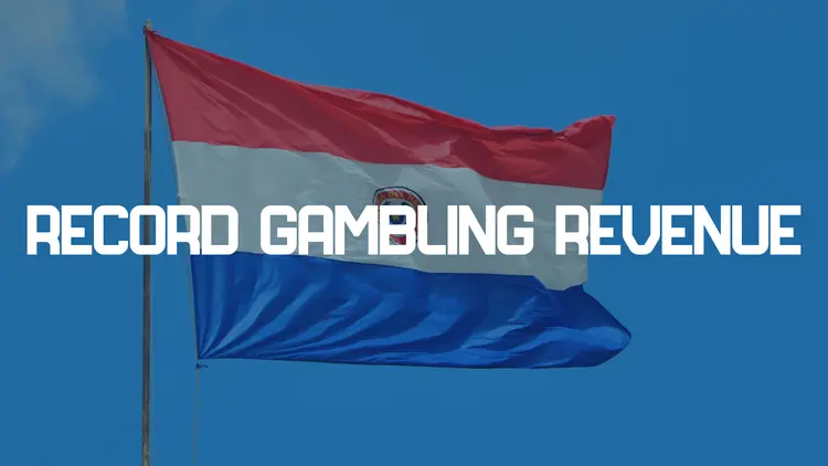 Paraguay iGaming record gambling revenue 2025: Paraguayan flag with "Record Gambling Revenue" overlay, celebrating online gambling liberalization boom.