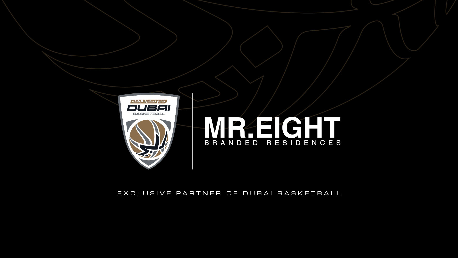 Dubai Basketball and Mr. Eight Development announcement graphic for their three year exclusive jersey sports sponsorship