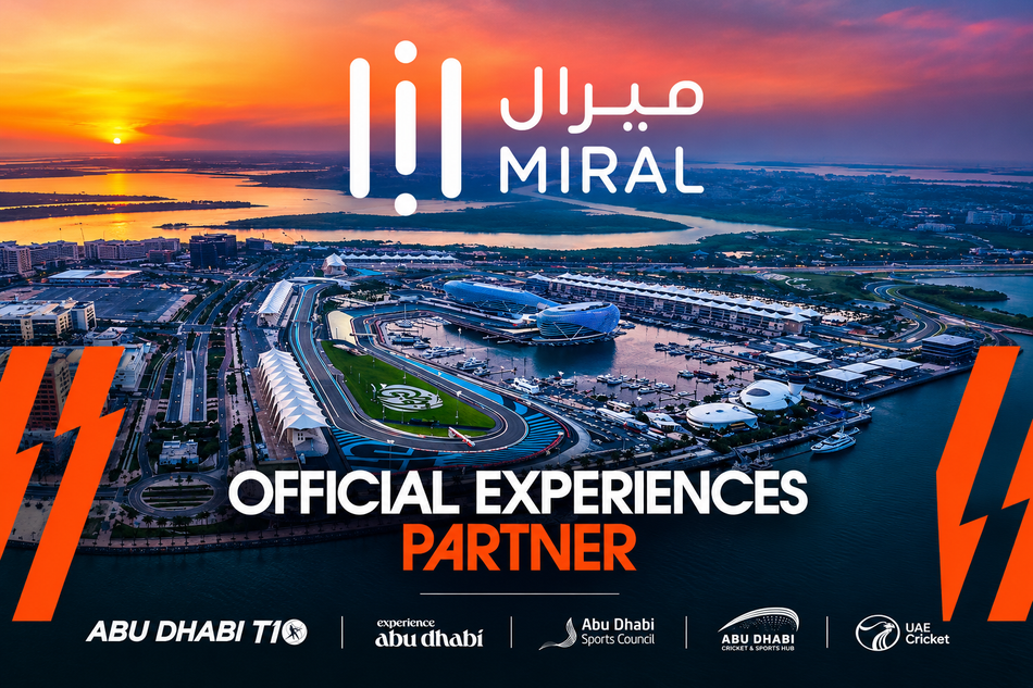 Yas Island and Abu Dhabi T10 partnership image announcing Miral as Official Experiences Partner, a cricket sports sponsorship in Abu Dhabi