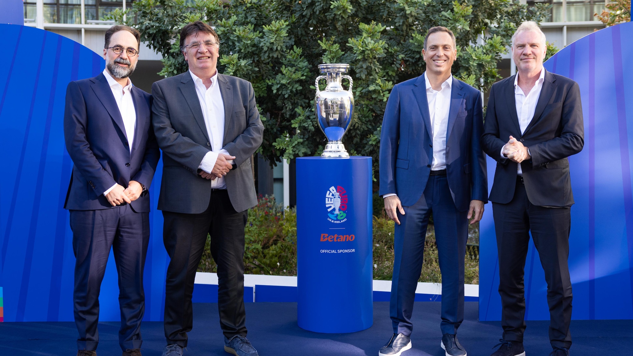Kaizen Gaming and UEFA trophy photo marking Betano's UEFA EURO 2028 sports betting sponsorship, Athens, October 2026
