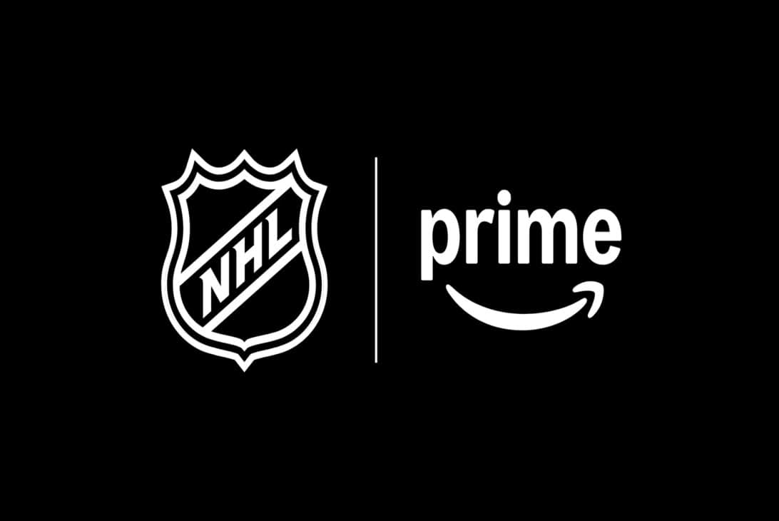 NHL shield and Prime logo in white on black, the NHL on Prime broadcast DraftKings sponsors in a sports betting deal in Canada