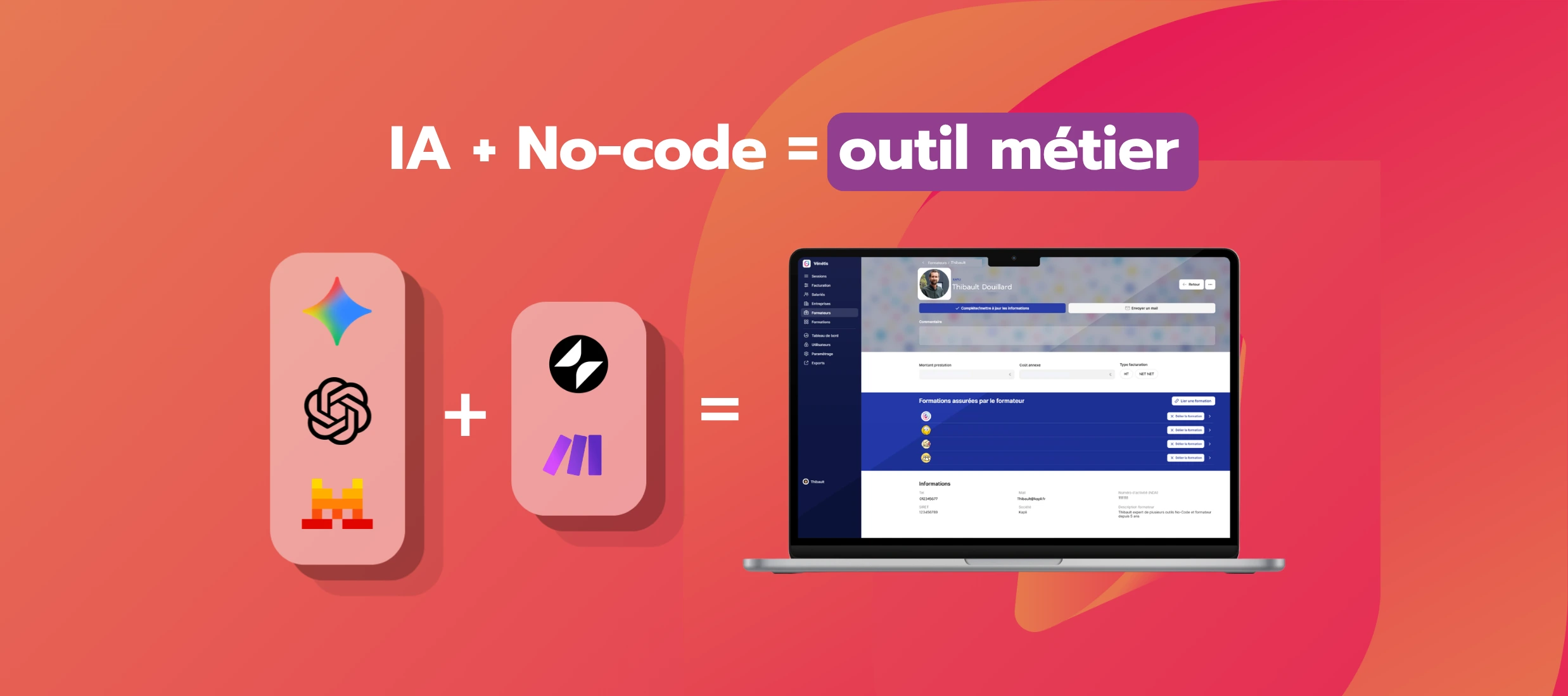 image illustrant le combo de l'IA et du No-Code ensemble (Chat GPT, Mistral, Gemini, Make, Glide)