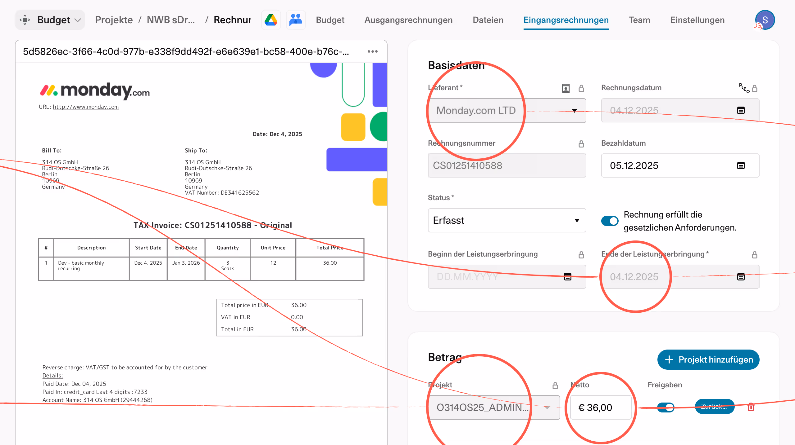 Diagramm zur BWA & Forecast Analyse für Musterfirma nach Monaten mit Linien für Gesamtleistung, Gesamtkosten und Ergebnis von Februar 2021 bis Mai 2022.