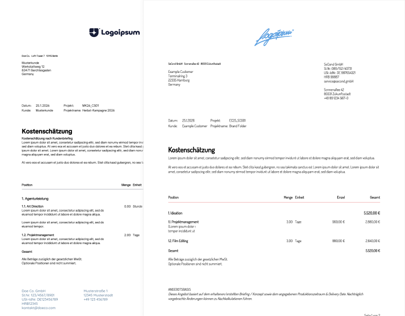 E-Mail-Benachrichtigung mit dem Text: 'Eine Quittung wartet auf Genehmigung' und einem roten Button 'Open OS25_ADM01'.