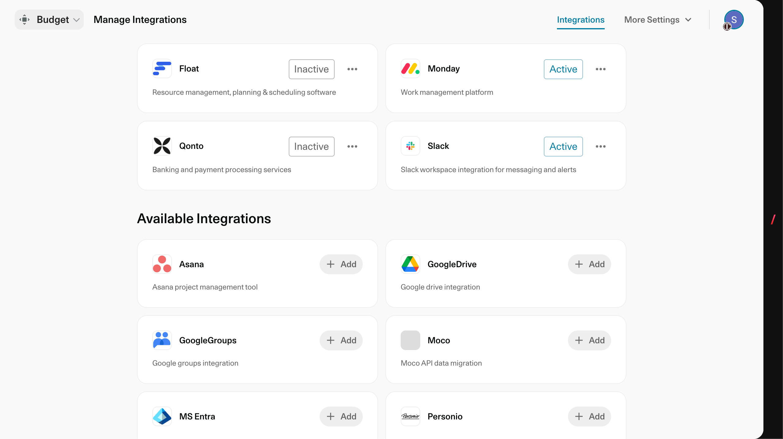 Screenshot eines Budget-Explorers mit Projektübersicht, Umsätzen, Kosten, kalkuliertem Projektertrag und Marge als Balkendiagramm.