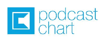 Blue and white Podcast Chart logo with simple geometric design