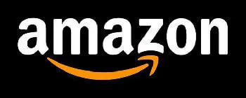 Amazon logo with black background and orange curved smile arrow