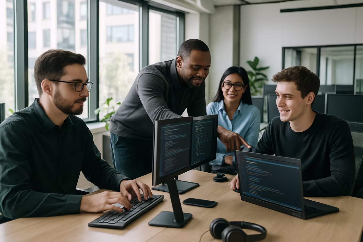 IT professionals collaborating in modern office