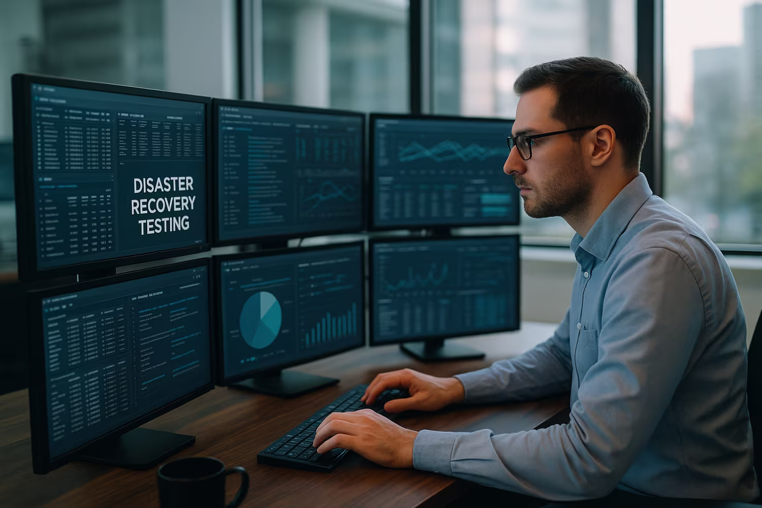 IT professional monitoring disaster recovery testing