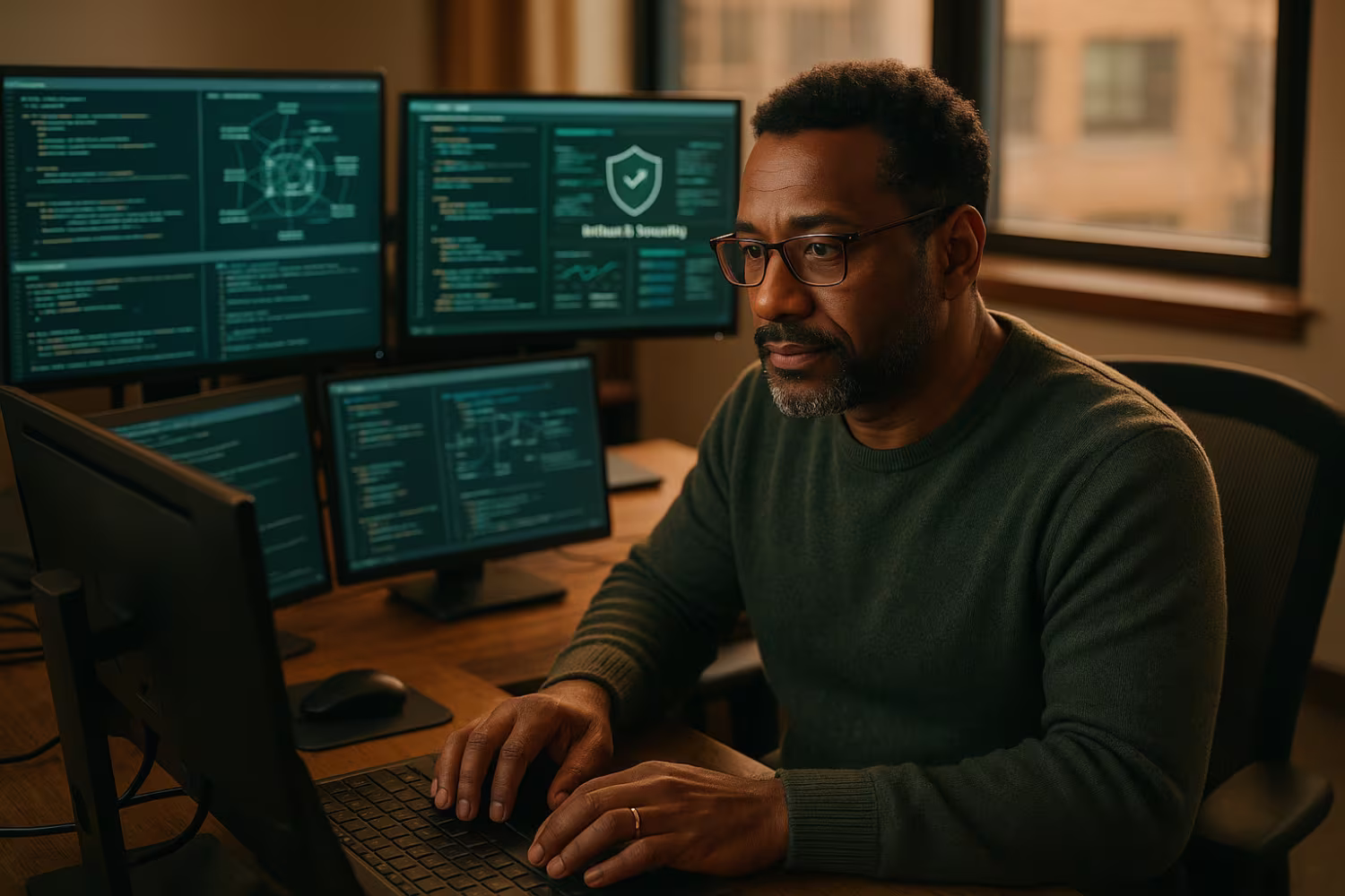 Focused IT security specialist configuring