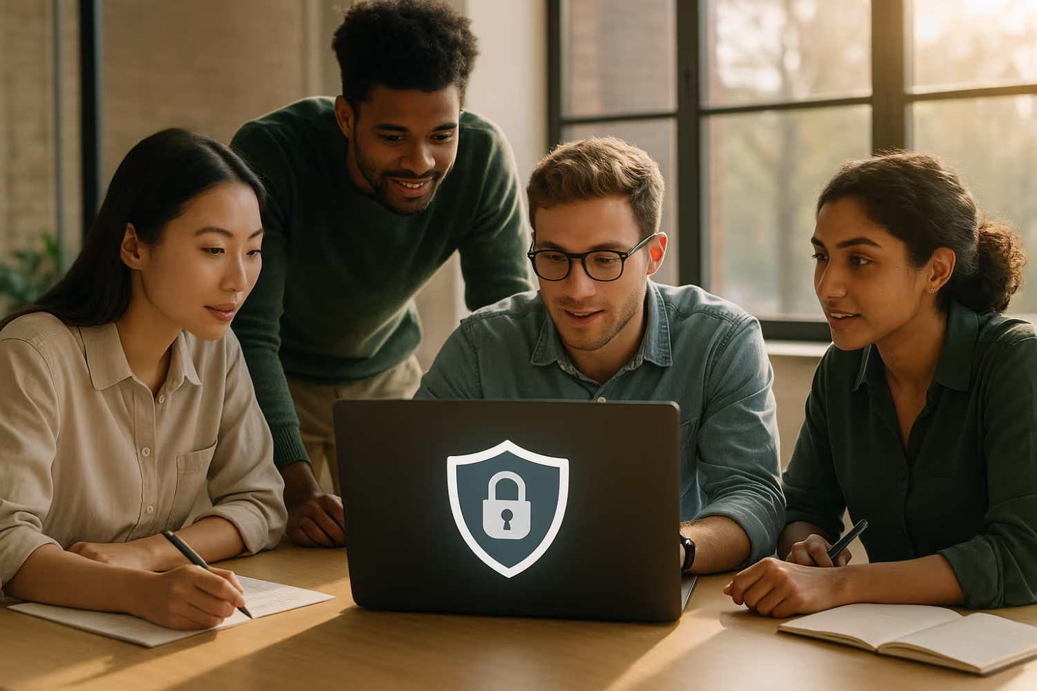 Diverse IT security specialists collaborating