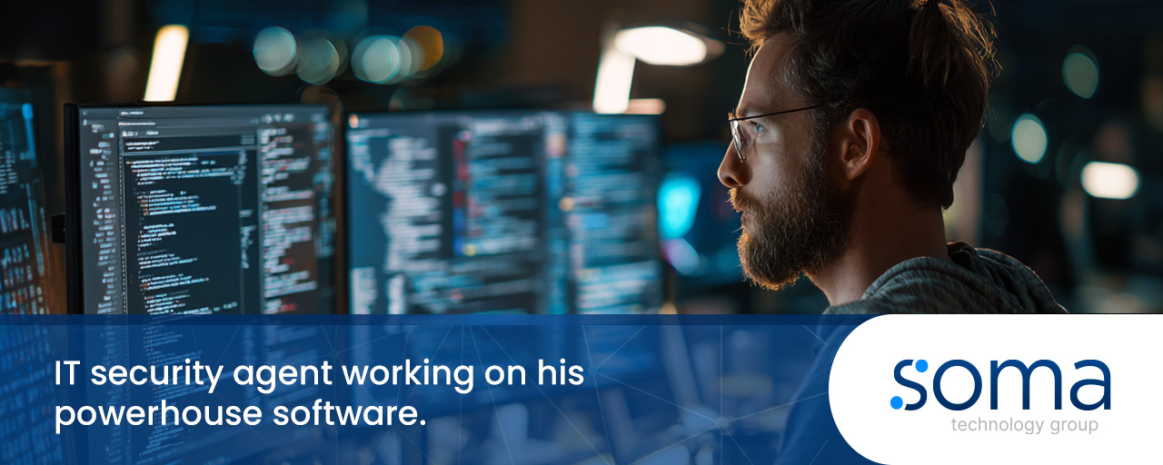 IT security agent working on his powerhouse software.