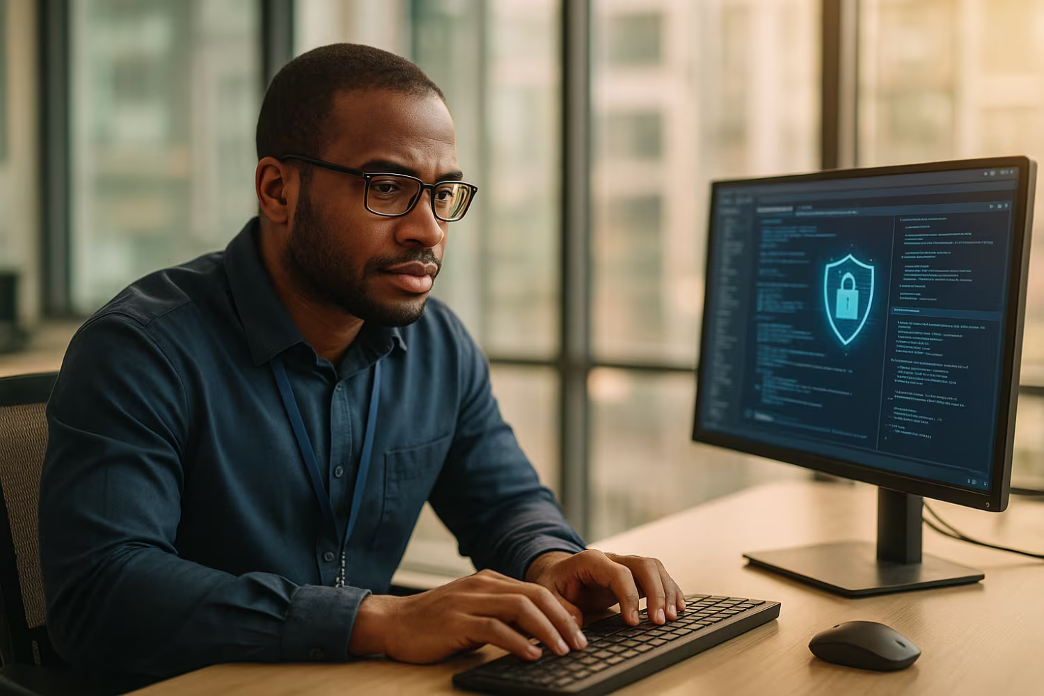 Cybersecurity analyst working diligently