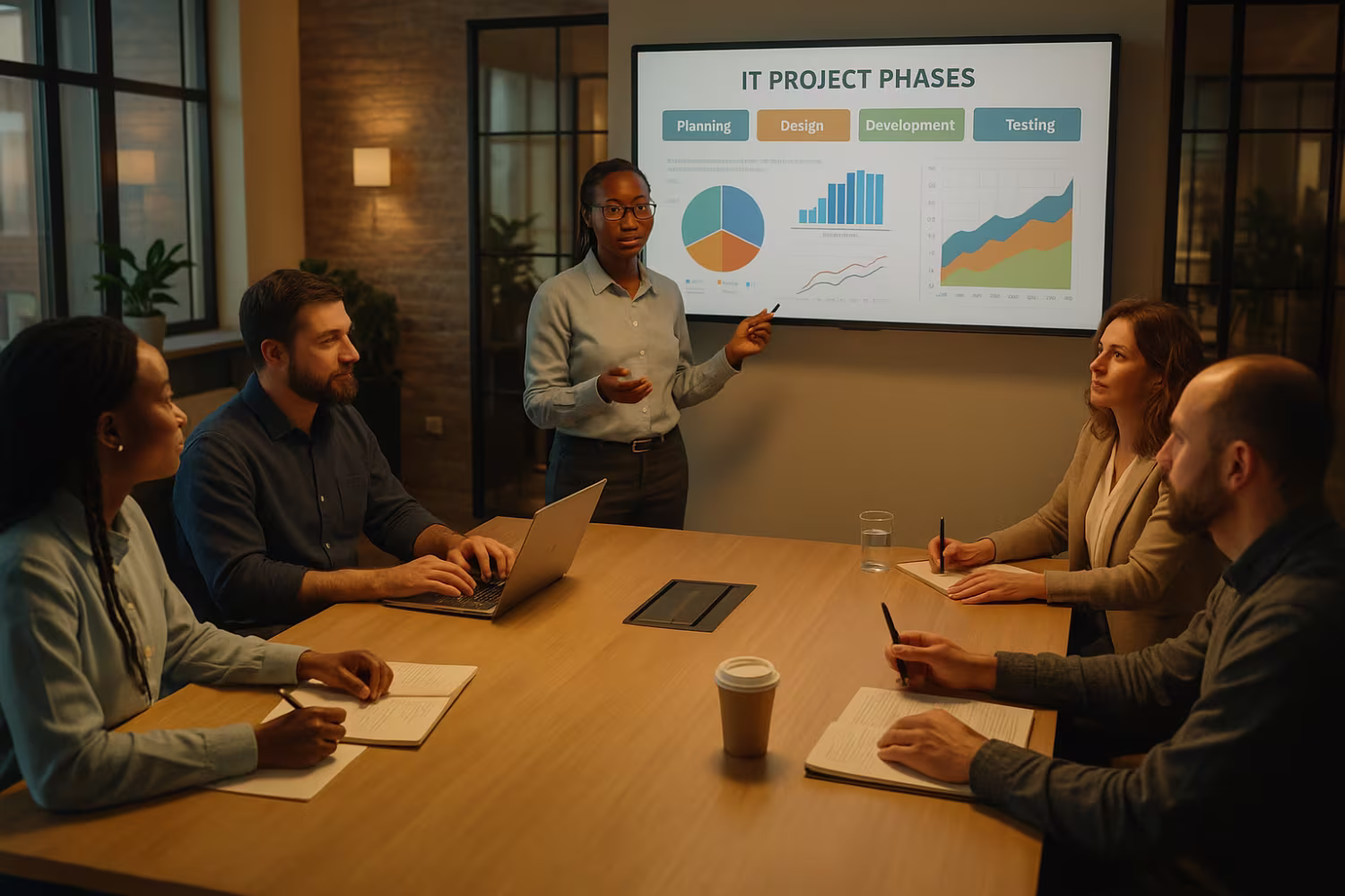 Team discussing IT project phases