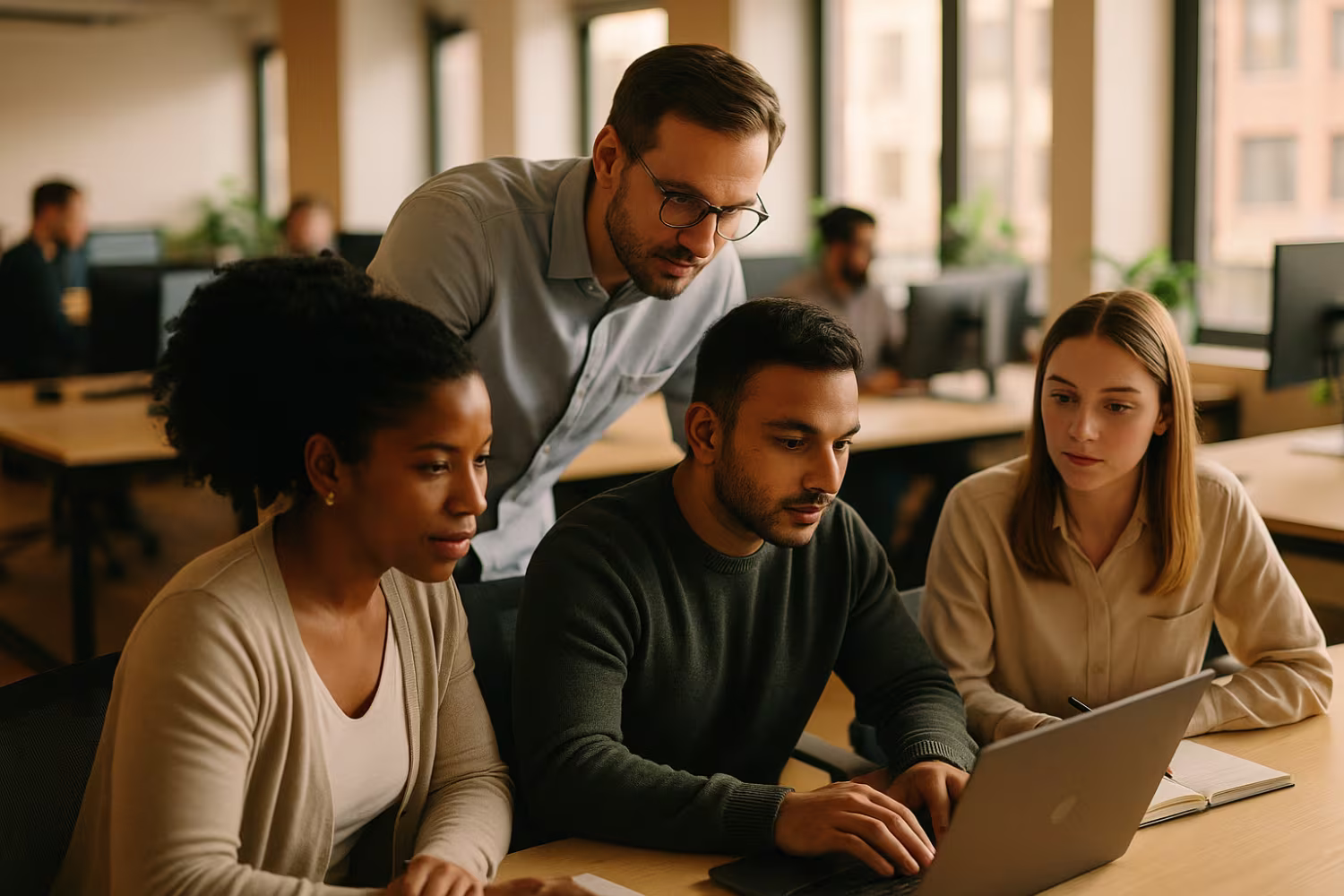 Diverse professionals collaborating on IT project phases