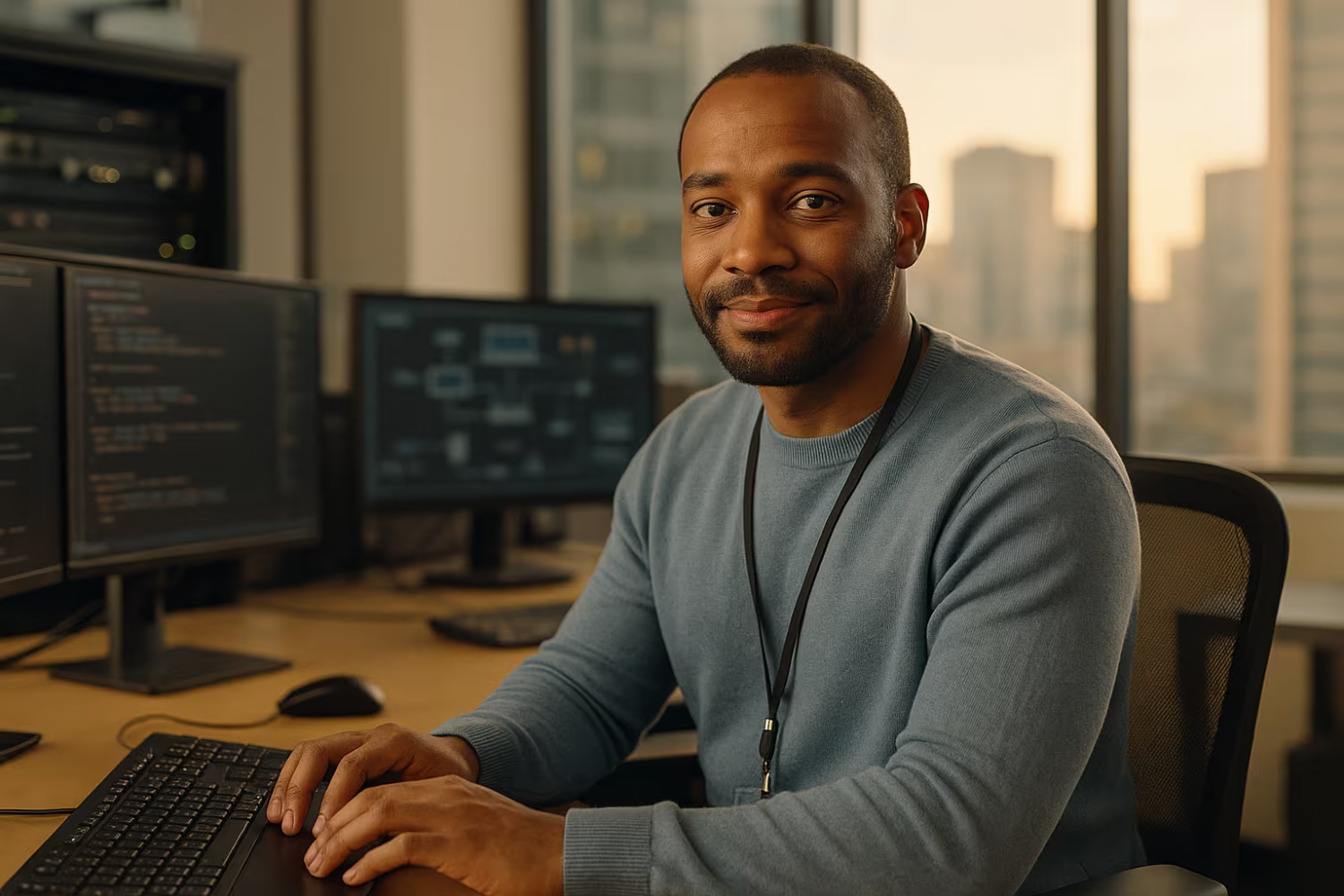 IT professional in automated office