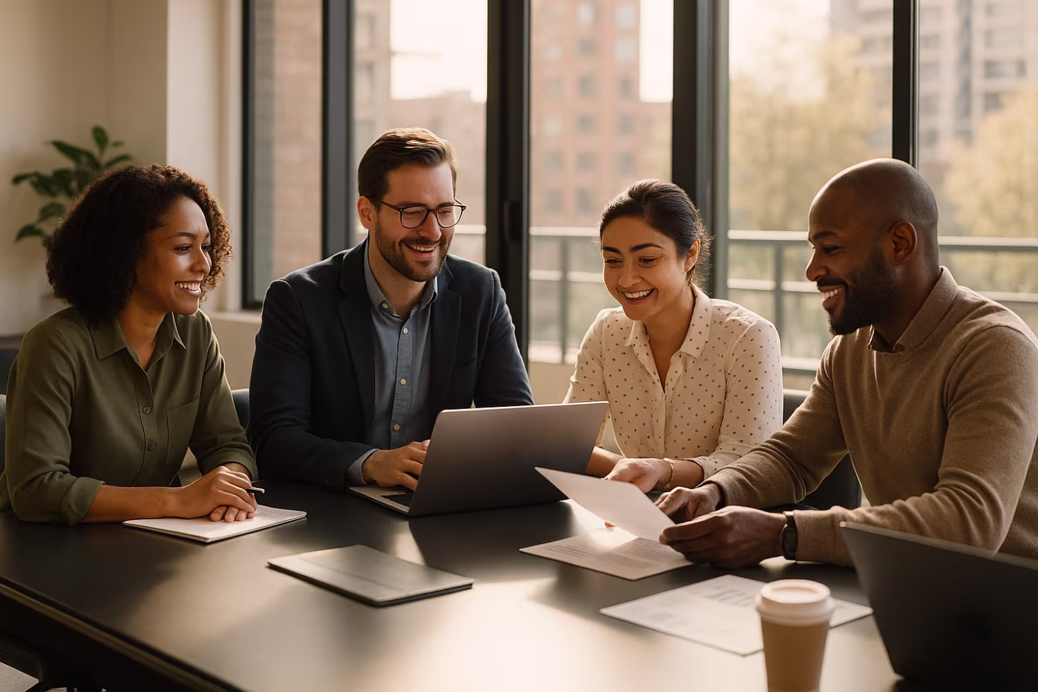Diverse professionals discussing business technology support