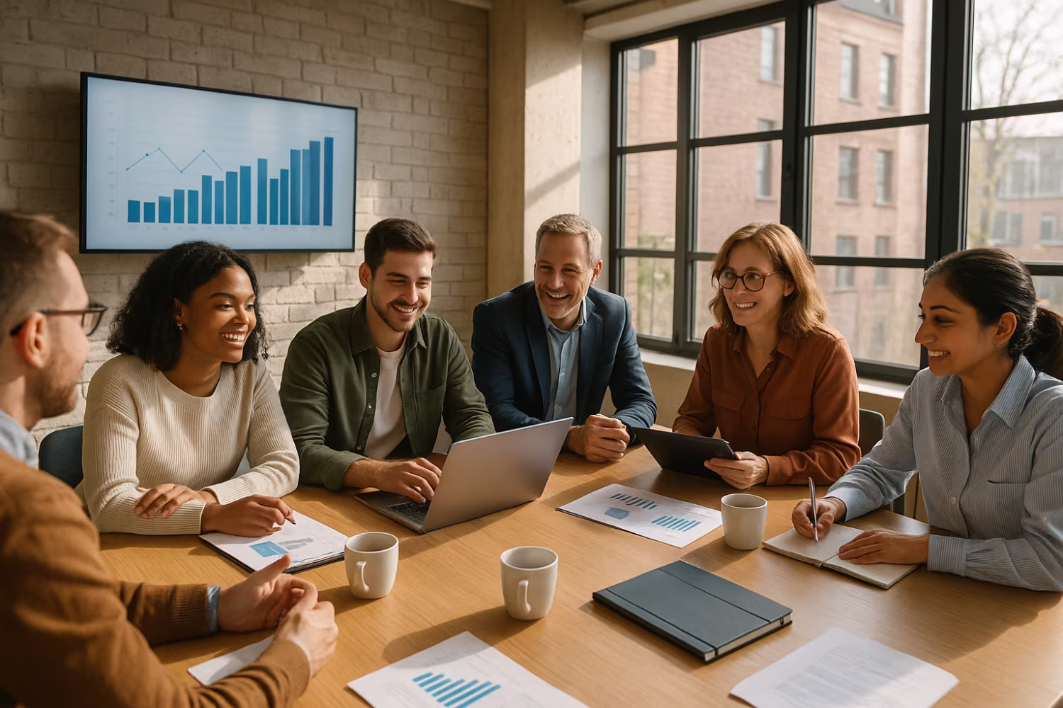 Diverse team discussing ISO compliance