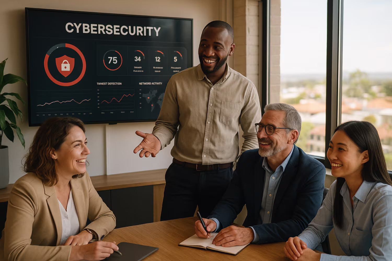 Professionals discussing cyber insurance requirements