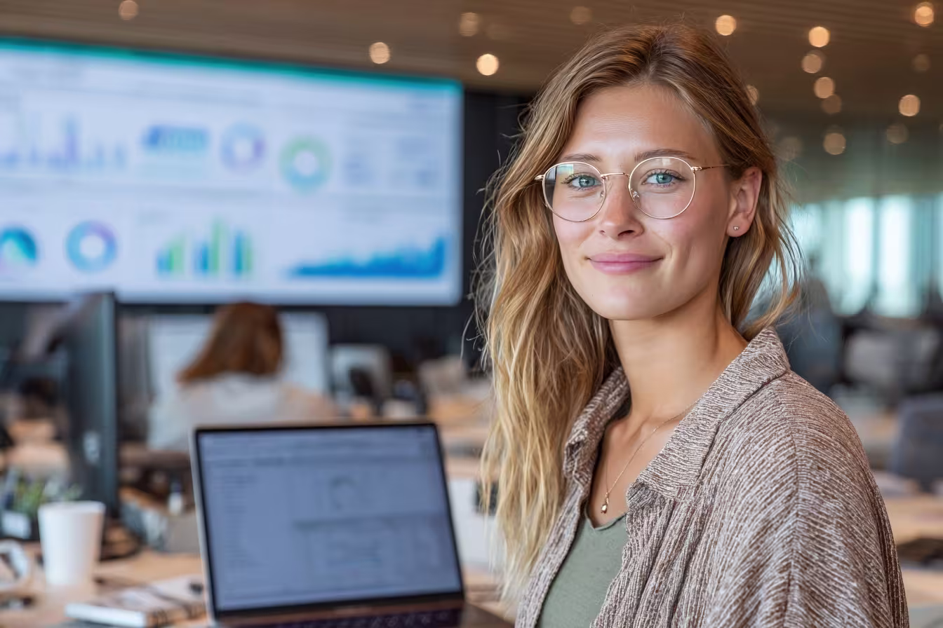 Woman using cloud budget management software