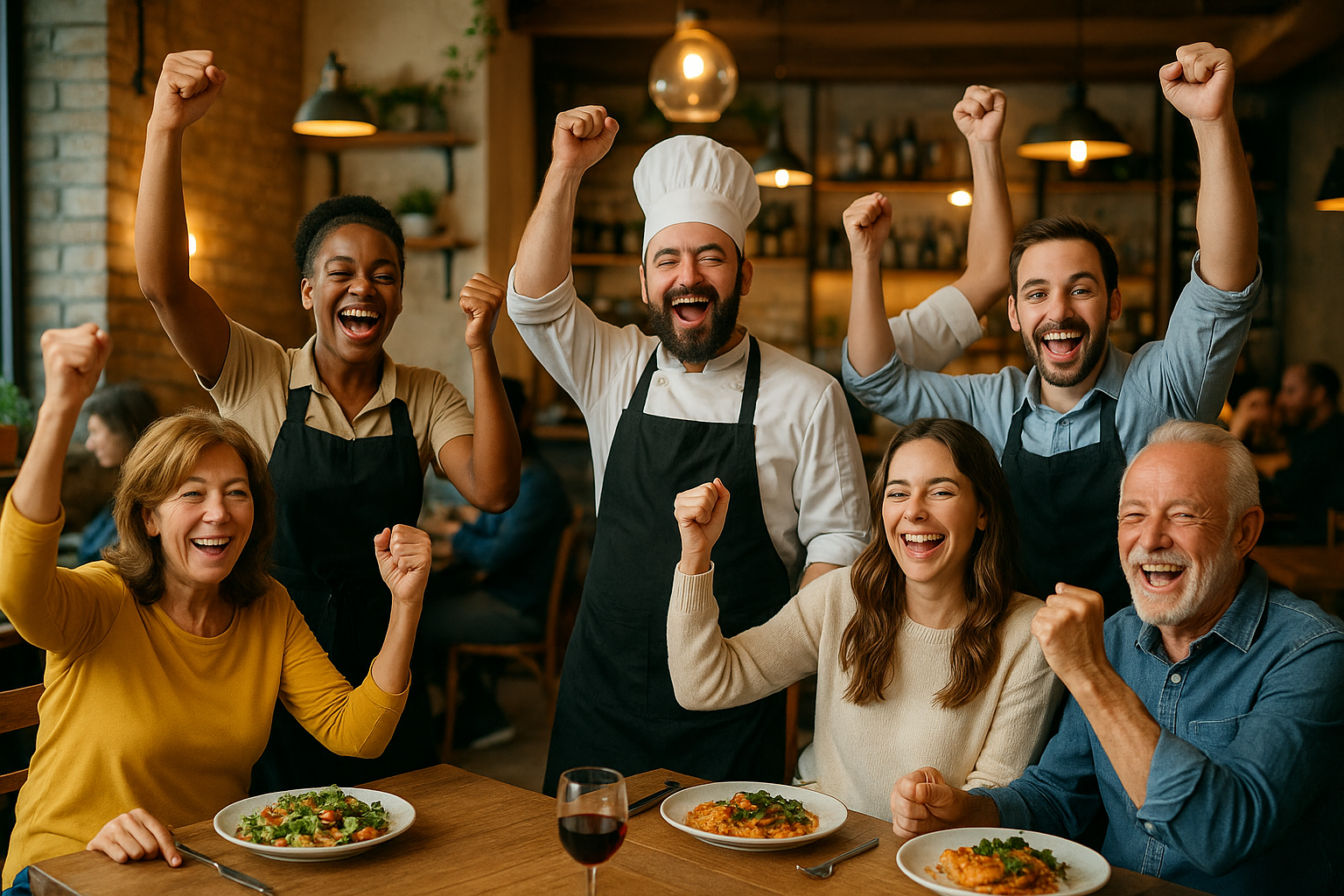 Success Celebration: Restaurant Team and Customer Achievement