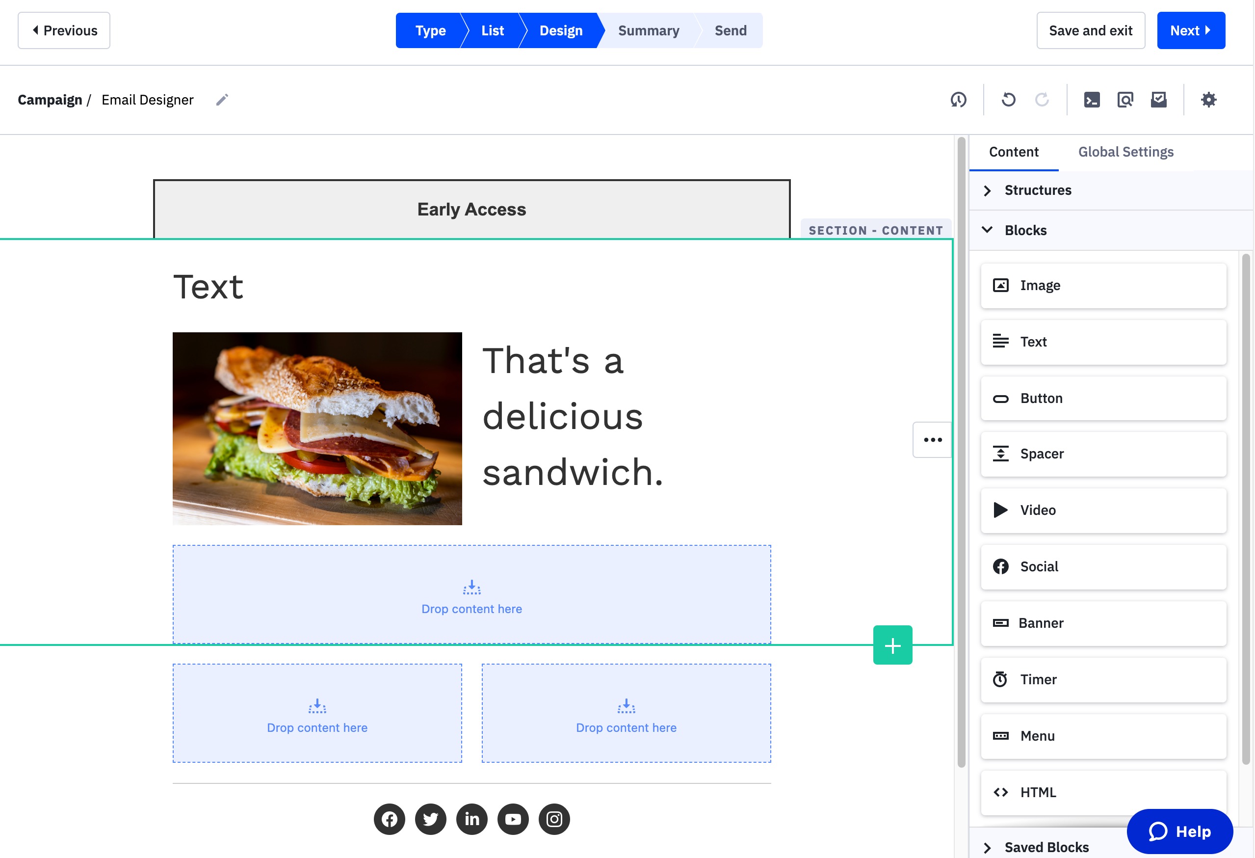 ActiveCampaign Email Designer Interface