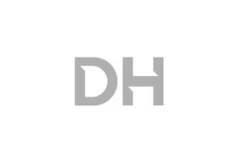 Stylized uppercase letters D and H in gray on a black background.