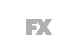 FX network logo with large stylized letters 'FX' in gray on black background.