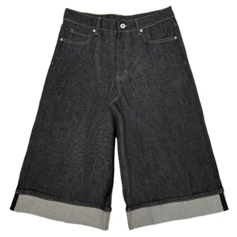 WANNA LAB Cuffed Raw Denim Shorts