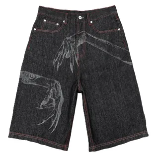 WANNA LAB Red Stitching Raw Denim Shorts