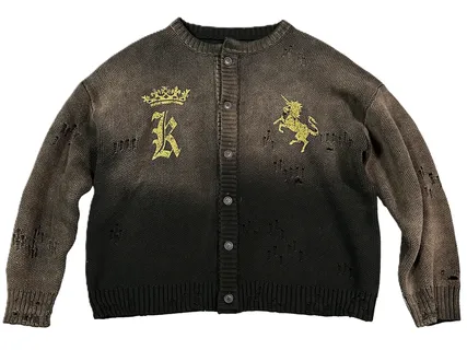 KLICK CLAK Distressed Washed Knit Cardigan