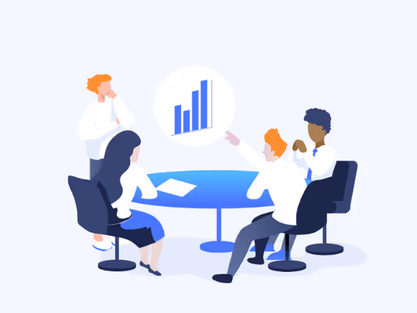 Business team meeting discussing growth chart in modern office