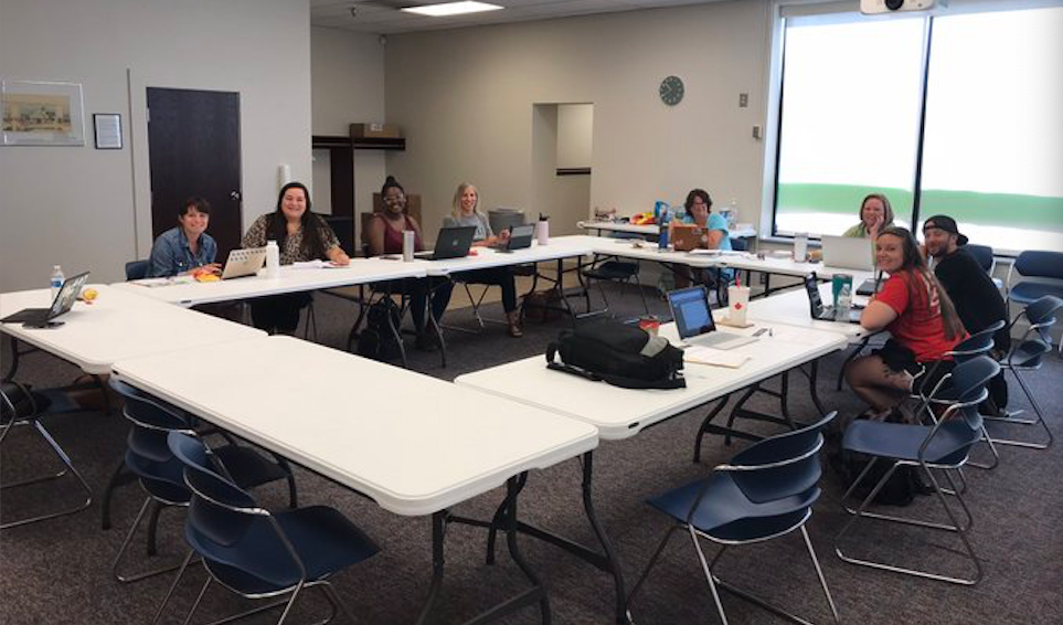 Pleasant View's PBIS team reviewing ClassBank implementation data.