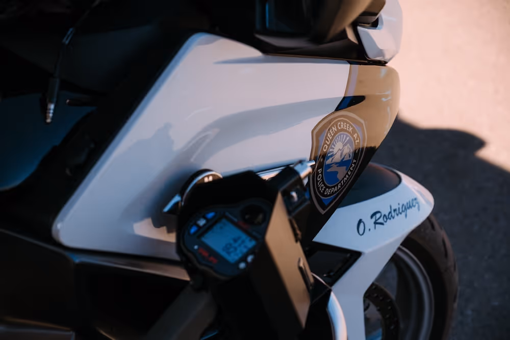 Queen Creek Police Department motorcycle closeup