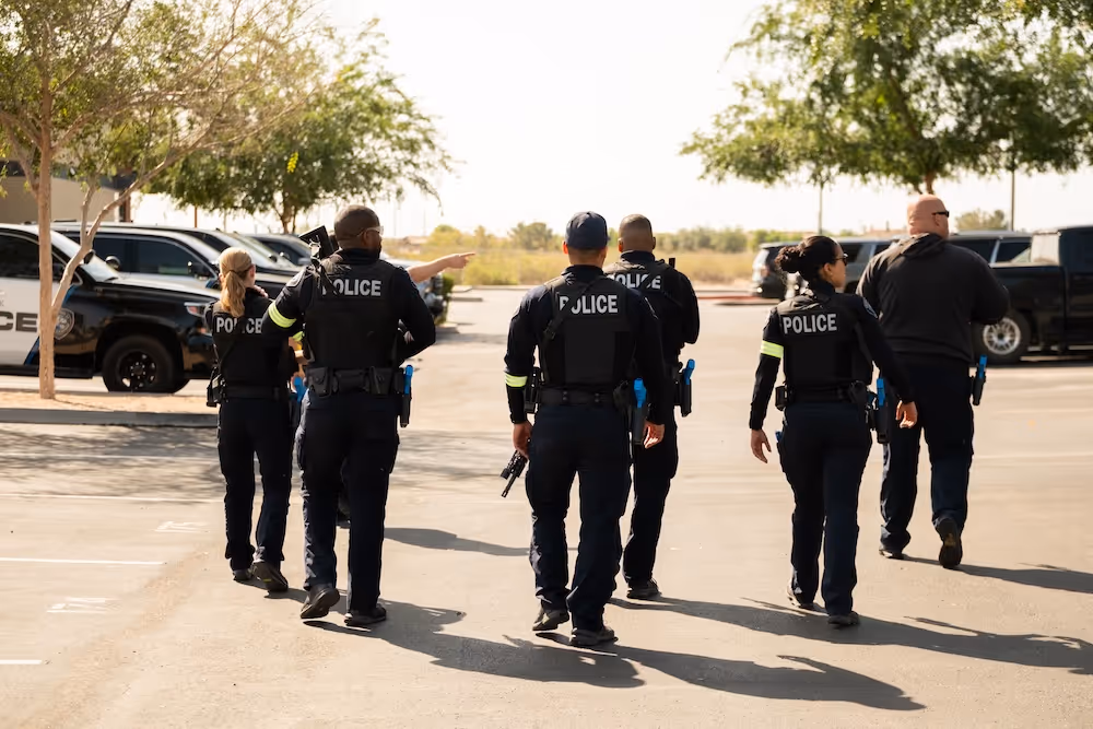 group of officers in the parking lot