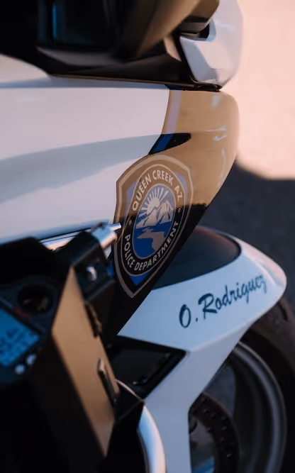 Queen Creek Police Department motorcycle closeup