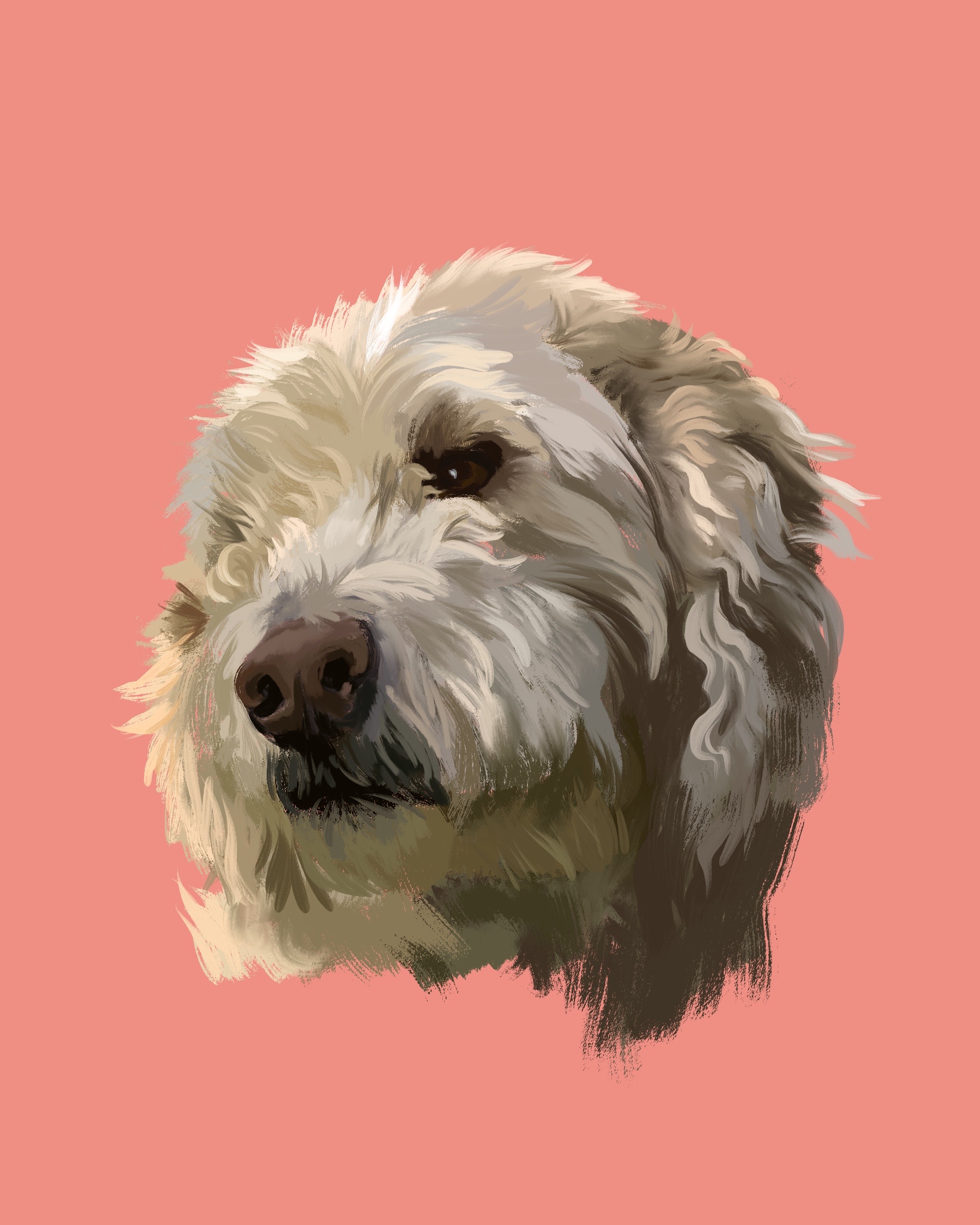 A digital portrait of a dog