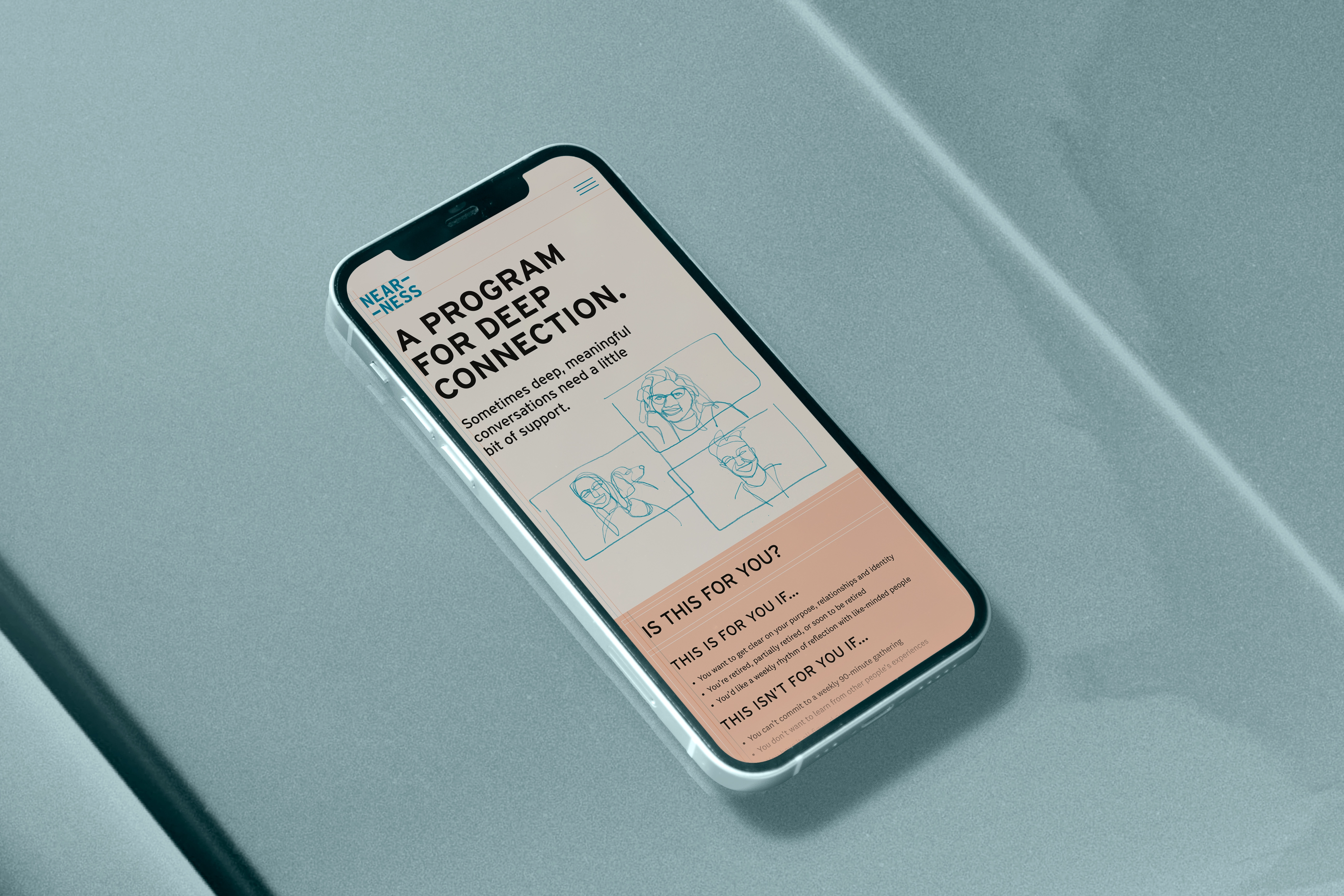 A picture of a phone showing the Nearness homepage with their new branding