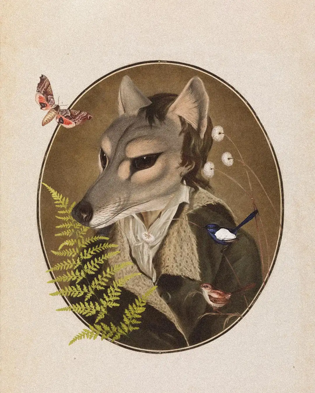 a collage of a snazzily dressed tasmanian tiger