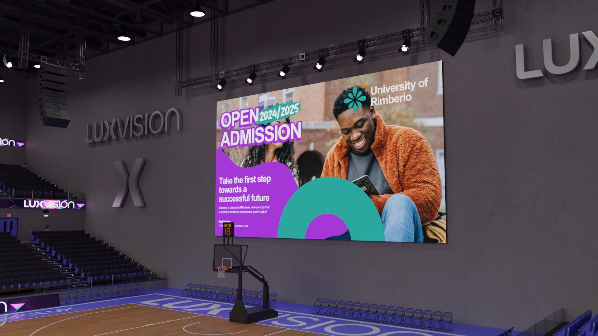 Informational advertisement being displayed on a large LED video wall