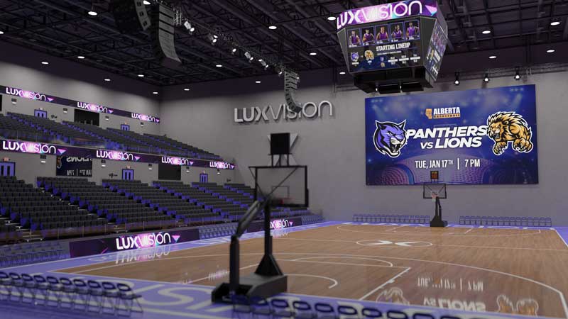 Large LED screen in a basketball court