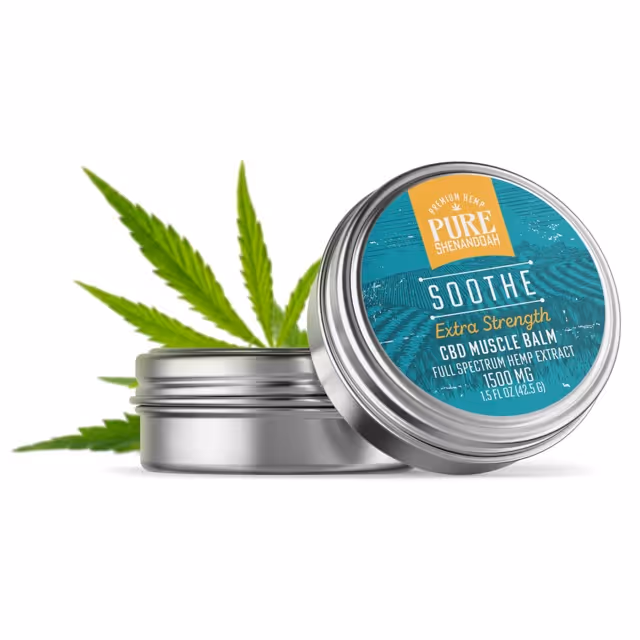 Soothe CBD muscle balm from Pure Shenandoah, a topical hemp product crafted in Virginia for targeted relief.