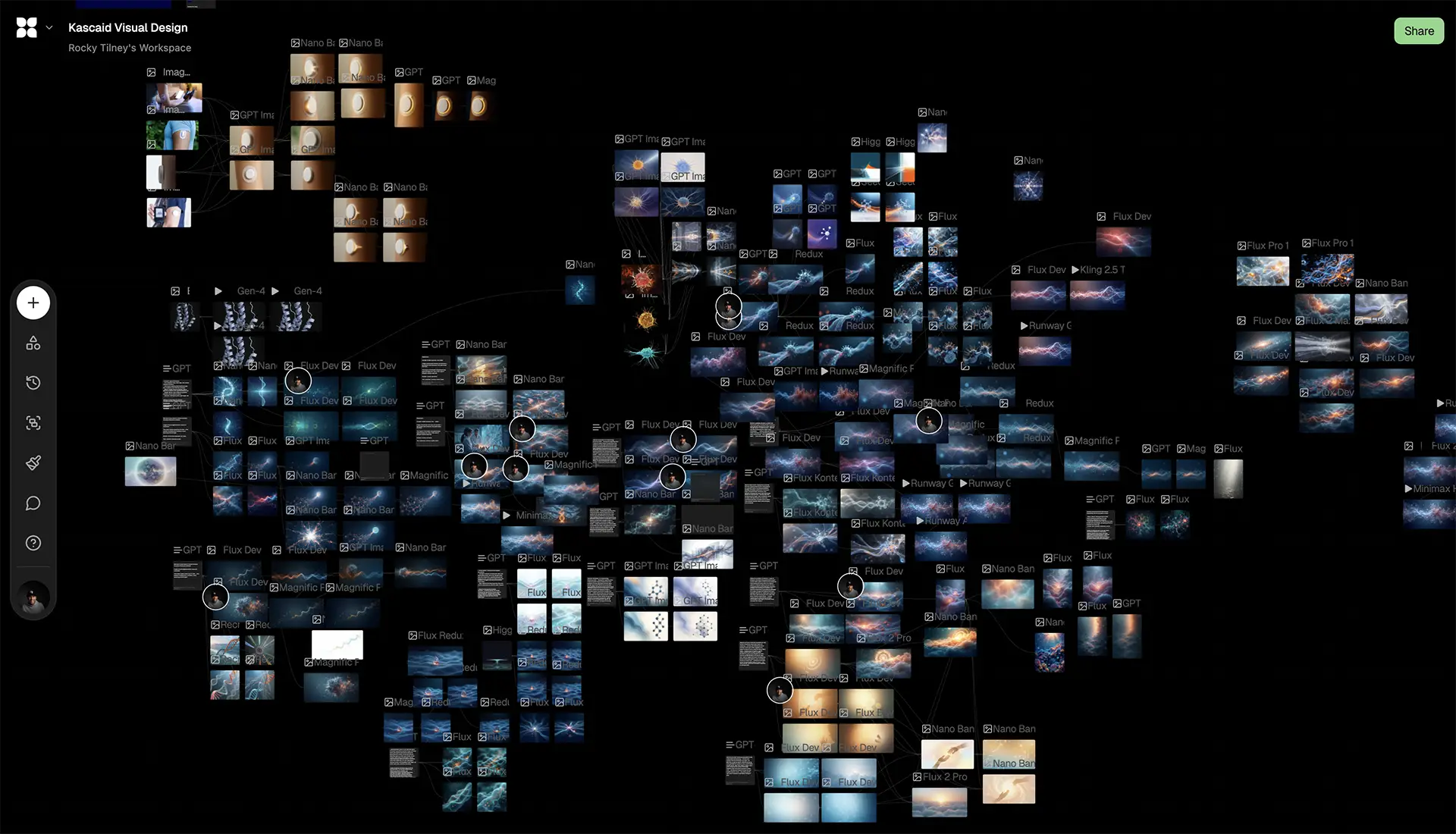A screen shot of our actual workspace in Flora.ai